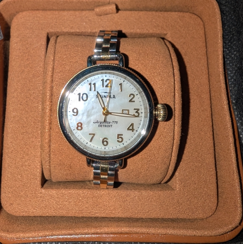 Shinola 34mm Birdy Mother Of Pearl Two-Tone Bracelet All Links Included